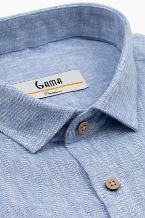 Camasa barbati slim fit albastra din in PREMIUM - guler clasic [8]