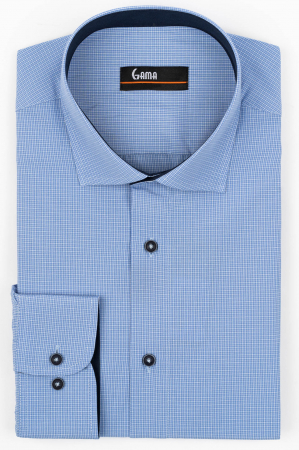 Camasi barbati - Camasa barbati slim fit albastra deschis cu carouri bleu si albe