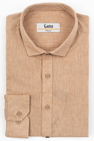 Camasa barbati slim fit bej-inchis din in PREMIUM - guler clasic [2]