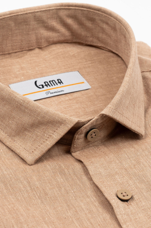 Camasa barbati regular fit bej-inchis din in PREMIUM - guler clasic [3]