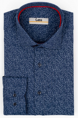 Camasi barbati - Camasa barbati slim fit albastra cu imprimeu abstract bleu CONFORT