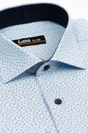 Camasa barbati slim fit bleu cu imprimeu bleumarin si rosu [2]