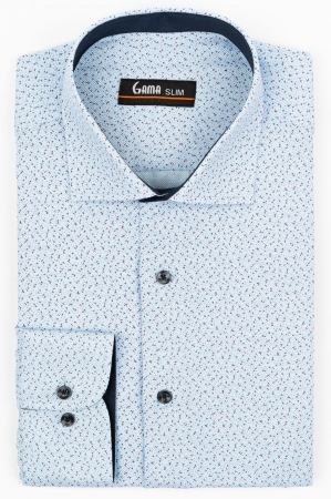 Camasa barbati slim fit bleu cu imprimeu bleumarin si rosu [0]