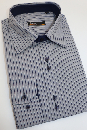 Camasa barbati slim fit gri cu dungi argintii si bleumarin [2]