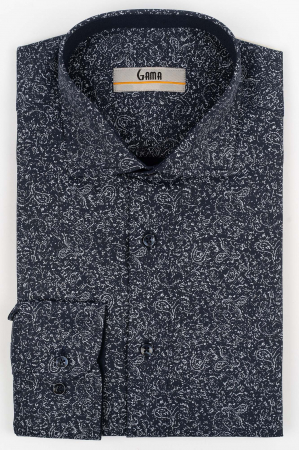 Camasi cu imprimeuri - Camasa barbati slim fit bleumarin cu imprimeu abstract bleu pal CONFORT