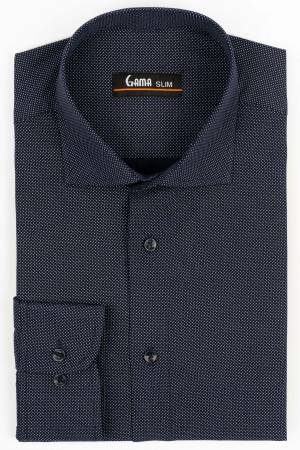 Camasa barbati slim fit bleumarin cu imprimeu alb [0]