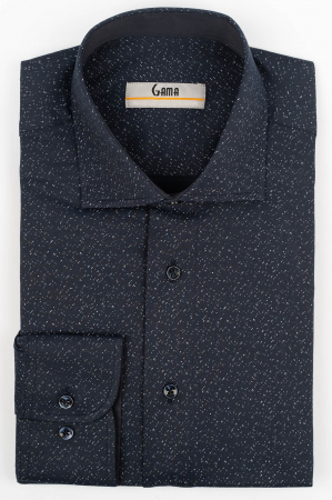 Camasi barbati - Camasa barbati slim fit bleumarin cu imprimeu alb CONFORT