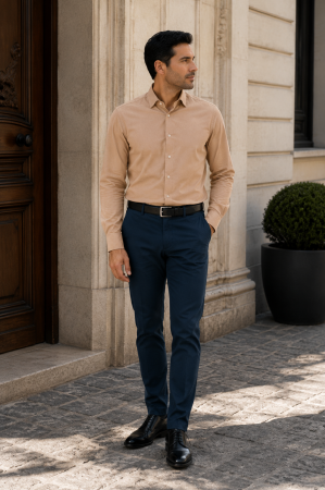 Camasi slim fit - Camasa barbati slim fit cappuccino CONFORT