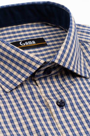 Camasa barbati slim fit cappuccino cu caro fin alb si bleumarin [2]
