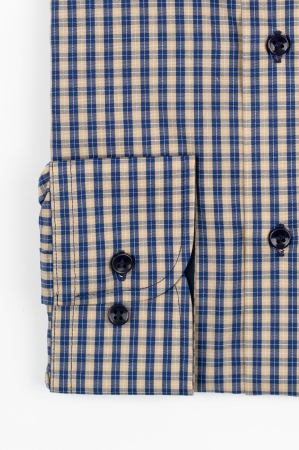 Camasa barbati slim fit cappuccino cu caro fin alb si bleumarin [1]