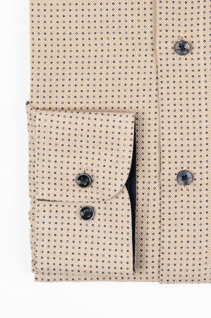 Camasa barbati slim fit cappuccino cu insertii albe si imprimeu bleumarin [1]