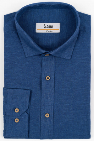 Camasa barbati slim fit navy din in PREMIUM - guler clasic [2]