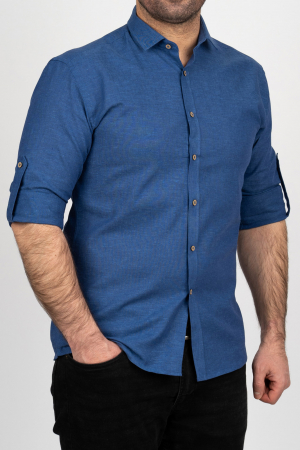 Camasi slim fit - Camasa barbati slim fit navy din in PREMIUM - guler clasic