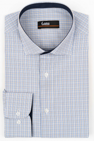 Camasi cu dungi si carouri - Camasa barbati slim fit alba cu carouri bleumarin si maro