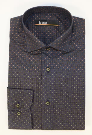 Camasi slim fit - Camasa barbati slim fit neagra cu imprimeu caramiziu