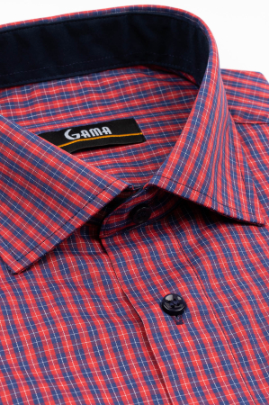 Camasa barbati slim fit rosie cu caro fin bleumarin si alb [2]