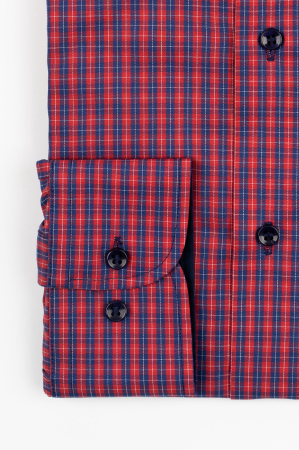 Camasa barbati slim fit rosie cu caro fin bleumarin si alb [1]