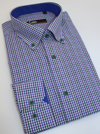 Camasa barbati slim fit cu carouri verzi, mov si albastre [2]