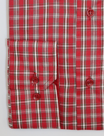 Camasa barbati slim fit rosie cu carouri albe si maro [1]