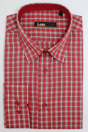 Camasa barbati slim fit rosie cu carouri albe si maro [0]