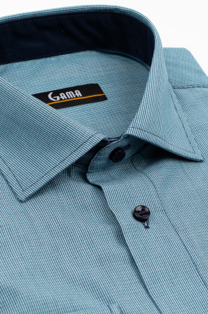 Camasa barbati slim fit turcoaz cu dungi fine bleumarin [2]