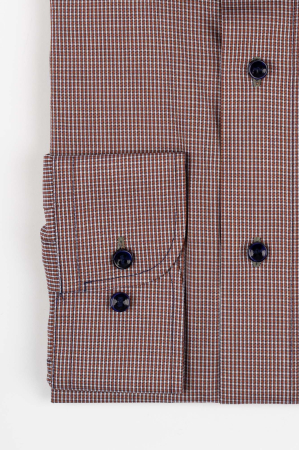 Camasa barbati slim fit maro cu carouri albe [1]