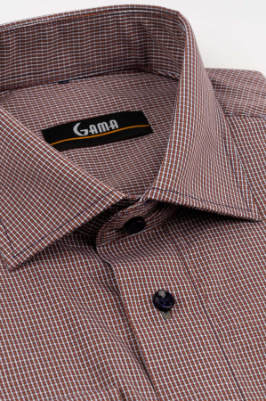 Camasa barbati regular fit maro cu carouri albe [2]