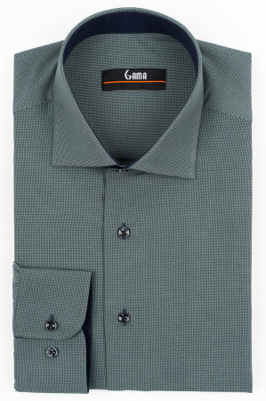 Camasi cu imprimeuri - Camasa barbati slim fit verde cu imprimeu navy
