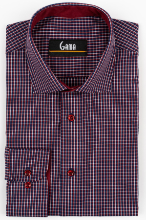Camasi marimi mari - Camasa barbati slim fit visinie cu carouri bleumarin si albe 2XL