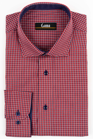 Camasi cu dungi si carouri - Camasa barbati regular fit rosie cu carouri bleumarin si albe