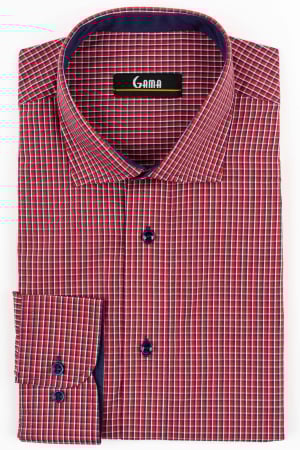 Camasi marimi mari - Camasa barbati regular fit rosie cu carouri bleumarin si albe 2XL-4XL