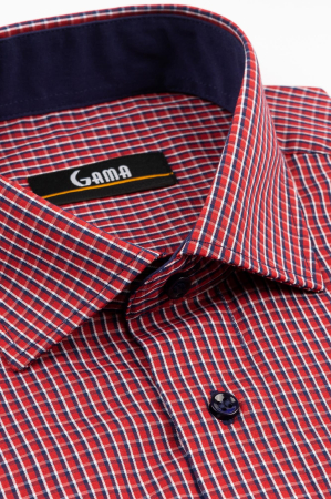 Camasa barbati regular fit rosie cu carouri bleumarin si albe [2]