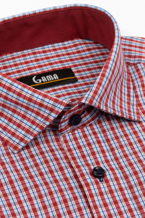 Camasa barbati slim fit bordo cu caro albastru [2]