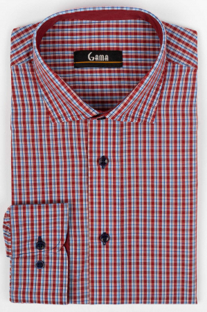 Camasi barbati - Camasa barbati slim fit bordo cu caro albastru