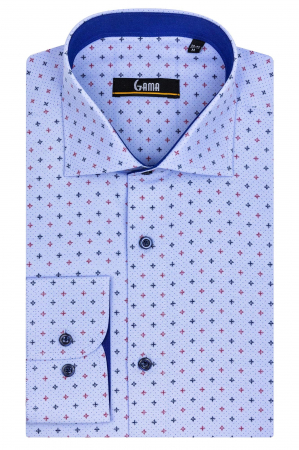 Camasa bleu cu imprimeuri colorate 2XL [0]