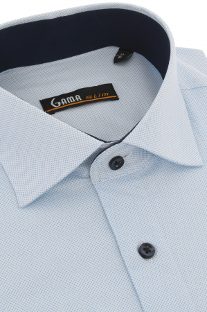 Camasa bumbac alba slim cu picouri bleu [2]