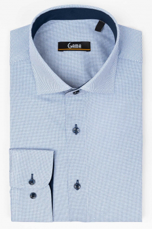 Camasa bumbac regular cu picouri bleumarin [0]