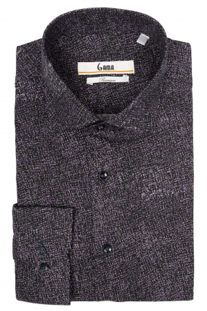 Camasa bumbac slim neagra cu modele geometrice mov [2]