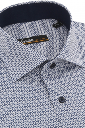 Camasa casual slim fit alba cu imprimeuri bleumarin geometrice [2]