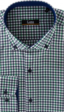 Camasa cu maneca lunga regular verde cu carouri [0]