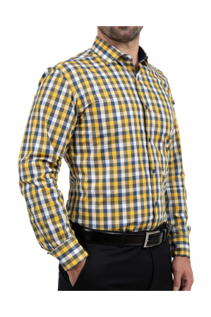 Camasa cu maneca lunga slim galbena cu carouri [0]