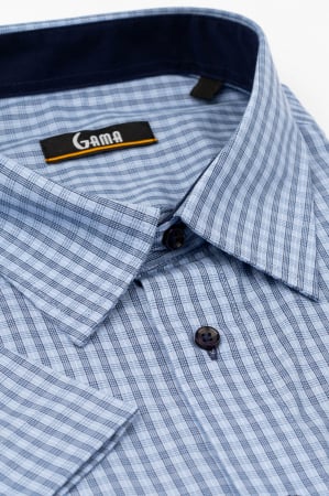 Camasa cu maneca scurta regular fit albastra cu carouri bleumarin [1]