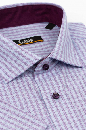 Camasa cu maneca scurta regular fit cu carouri albastre si mov [1]