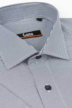 Camasa cu maneca scurta regular fit  cu carouri bleumarin si albe [1]