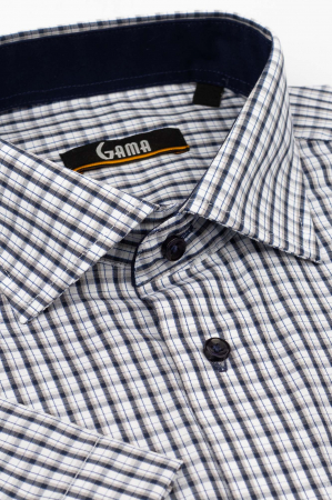 Camasa cu maneca scurta regular fit cu carouri bleumarin si gri [1]