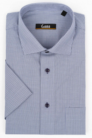 Camasi barbati - Camasa cu maneca scurta regular fit cu carouri lila cu negru