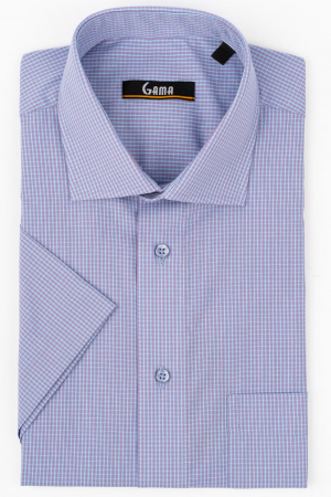 Camasa cu maneca scurta regular fit cu carouri lila si rosii 2XL [0]