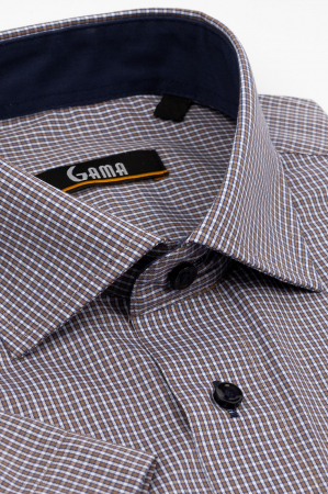 Camasa cu maneca scurta regular cu carouri maro si albe 2XL [1]