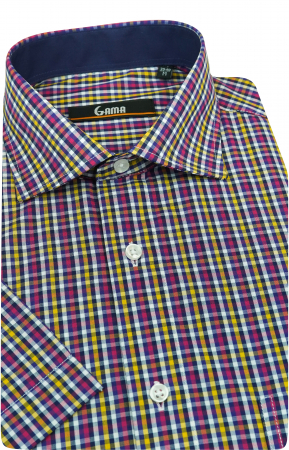 Camasa cu maneca scurta regular cu carouri rosii si galbene [1]