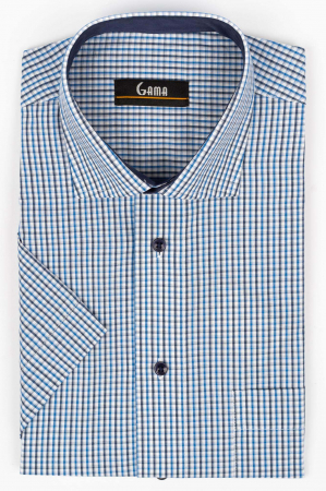 Camasa cu maneca scurta regular fit alba cu carouri albastre si  bleumarin 2XL-4XL [0]